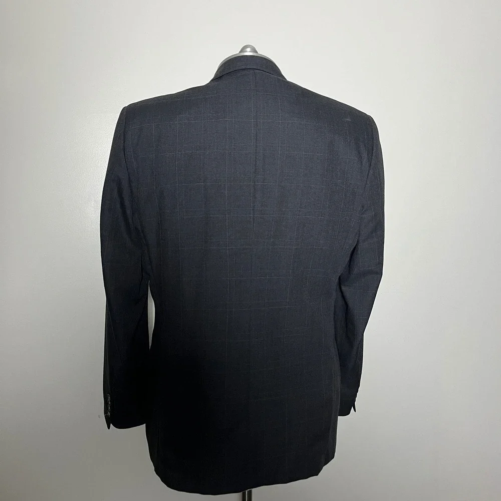John Weitz Palm Beach Suit Mens 46L 41W Charcoal Gray Windowpane Big and Tall